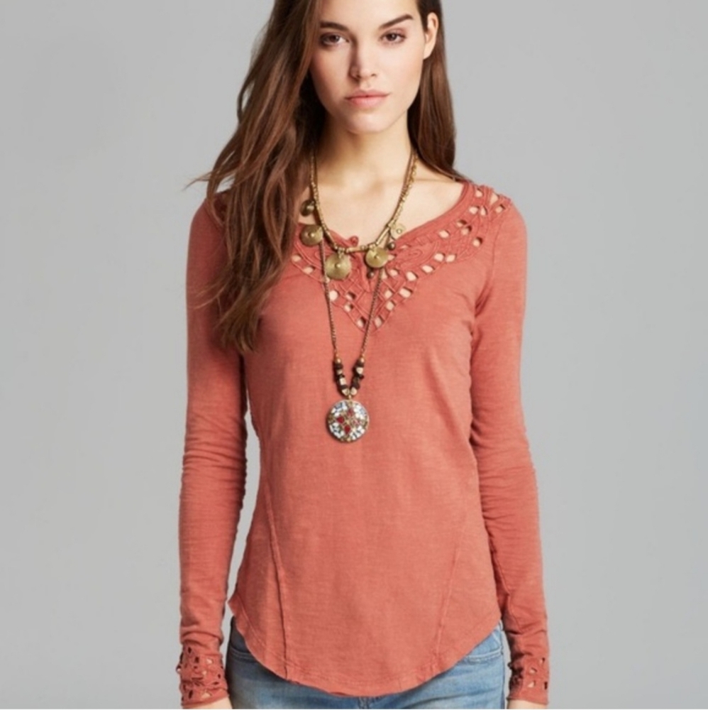 Free People Blue Luna Henley Top Size L